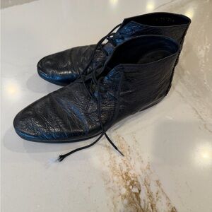 Balenciaga Paris Men's Black Crinkle Leather Ankle Boots